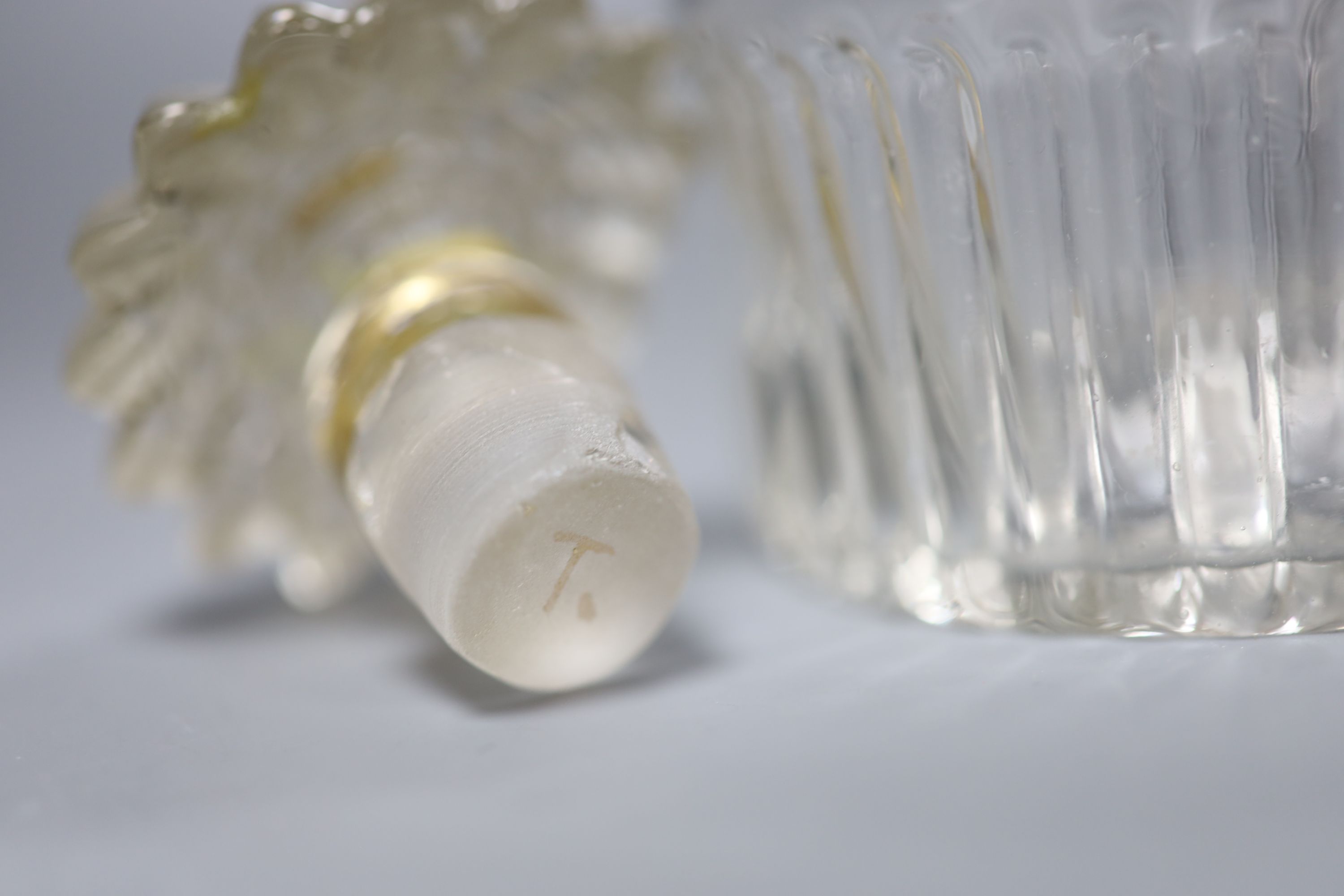 A small 19th century gilt glass decanter and a Regency glass lustre, tallest 25cm